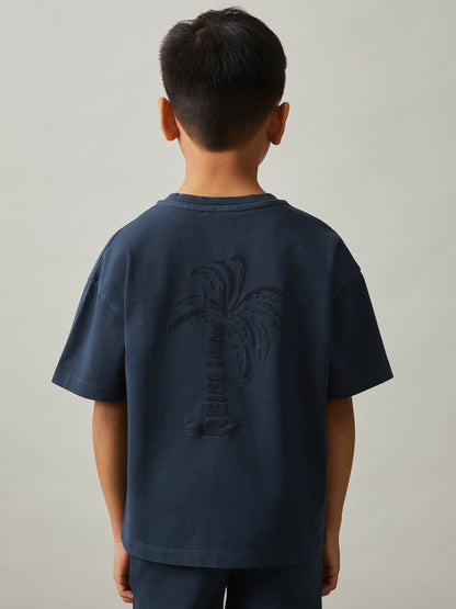 13-14 yrs Cotton Palm-Embroidery Oversize T-Shirt in Washed Navy | Reiss Children & Baby Featured