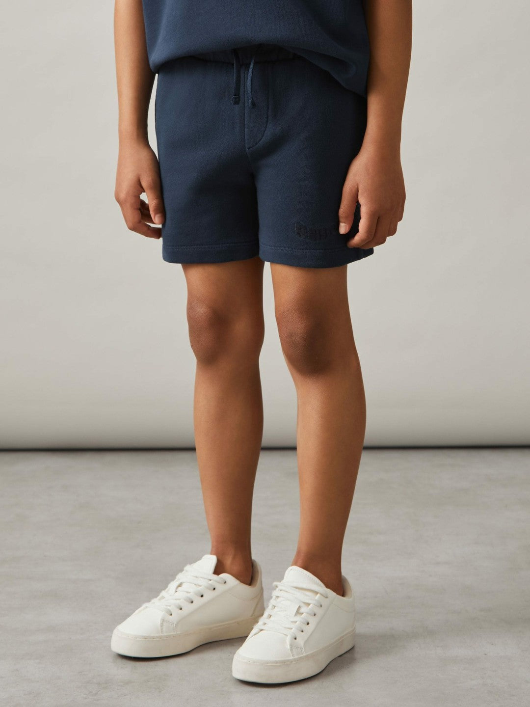 3-9 yrs Cotton Brand-Embroidered Shorts in Washed Navy | Reiss Children & Baby Signature