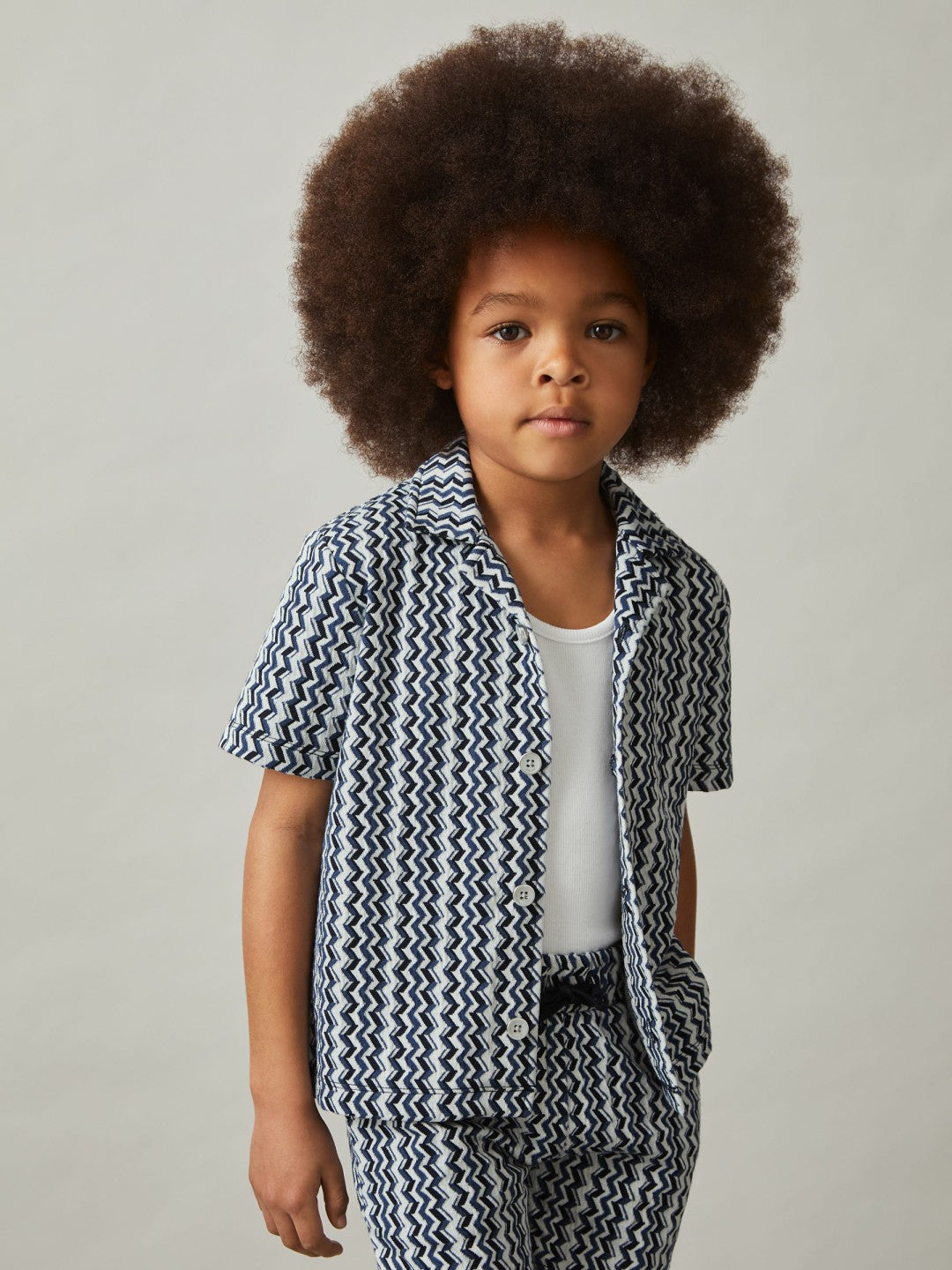 9-13 yrs Zig-Zag Knit Cuban-Collar Shirt in Blue | Reiss Children & Baby Best Seller