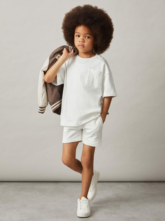 3-9 yrs Cotton Brand-Embroidered Shorts in Off White | Reiss Children & Baby Trending