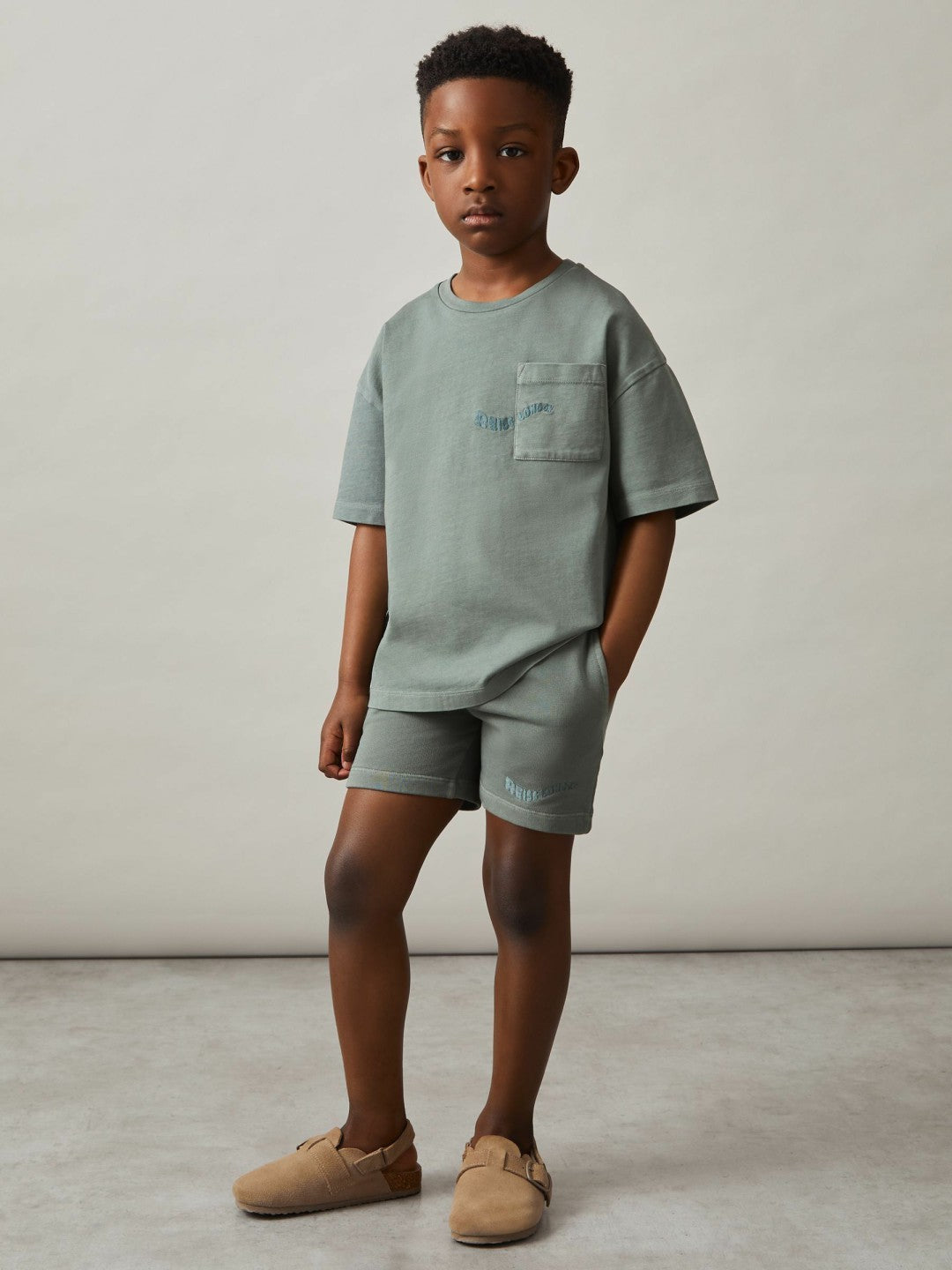 3-9 yrs Cotton Palm-Embroidery Oversize T-Shirt in Washed Sage | Reiss Children & Baby Exclusive