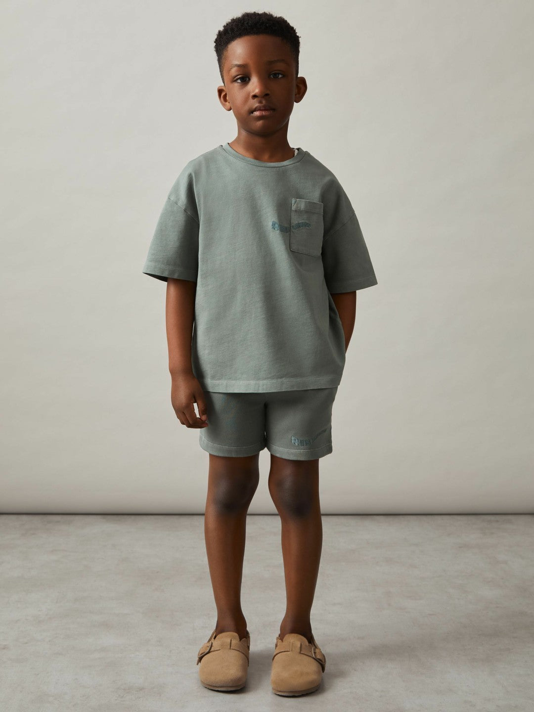 3-9 yrs Cotton Brand-Embroidered Shorts in Washed Sage | Reiss Children & Baby Trending