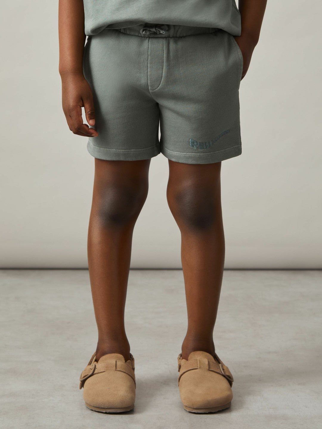 3-9 yrs Cotton Brand-Embroidered Shorts in Washed Sage | Reiss Children & Baby Trending