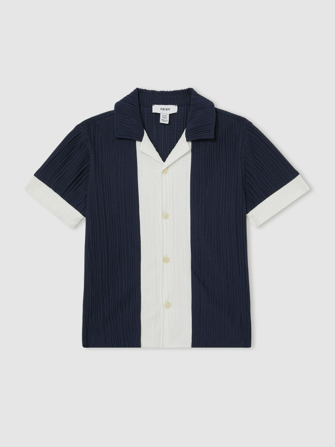 9-13 yrs Plissé Colour-Block Shirt in Navy/White | Reiss Children & Baby Popular