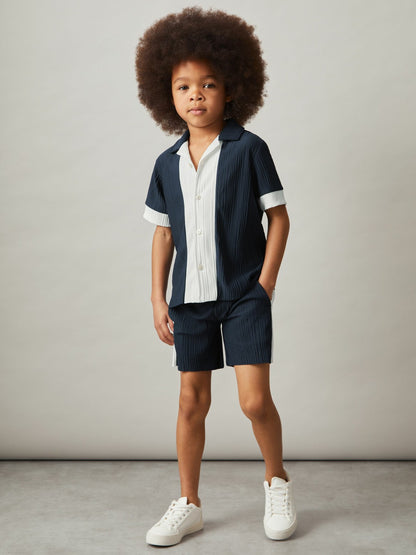 9-13 yrs Plissé Colour-Block Shirt in Navy/White | Reiss Children & Baby Popular