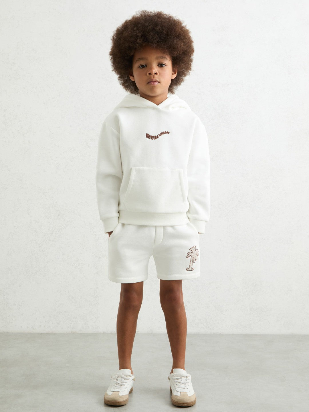 9-13 yrs Cotton Blend Palm Embroidered Shorts in Off White | Reiss Children & Baby Best Seller