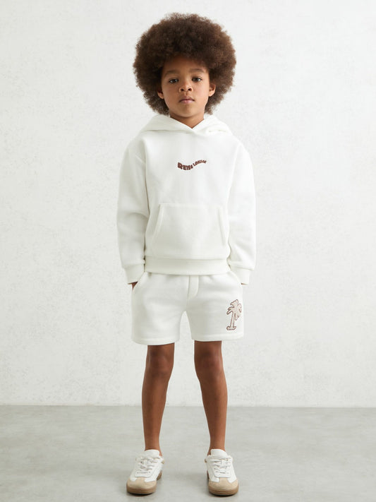 9-13 yrs Cotton Blend Palm Embroidered Shorts in Off White | Reiss Children & Baby Best Seller