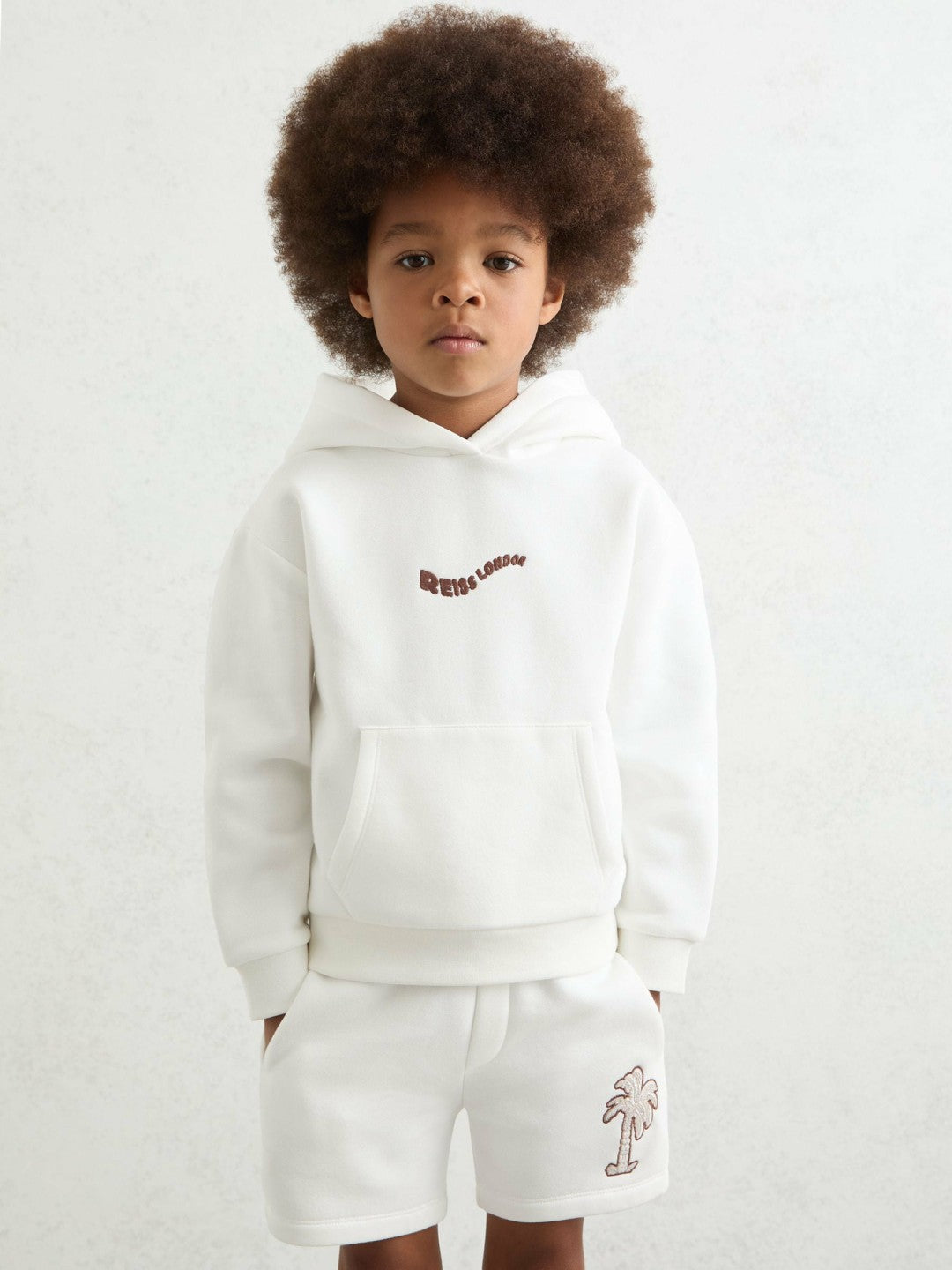 3-9 yrs Cotton-Blend Palm-Embroidered Hoodie in Off White | Reiss Children & Baby New