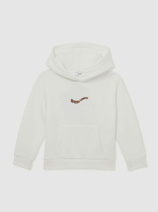 13-14 yrs Cotton-Blend Palm-Embroidered Hoodie in Off White | Reiss Children & Baby Best Seller