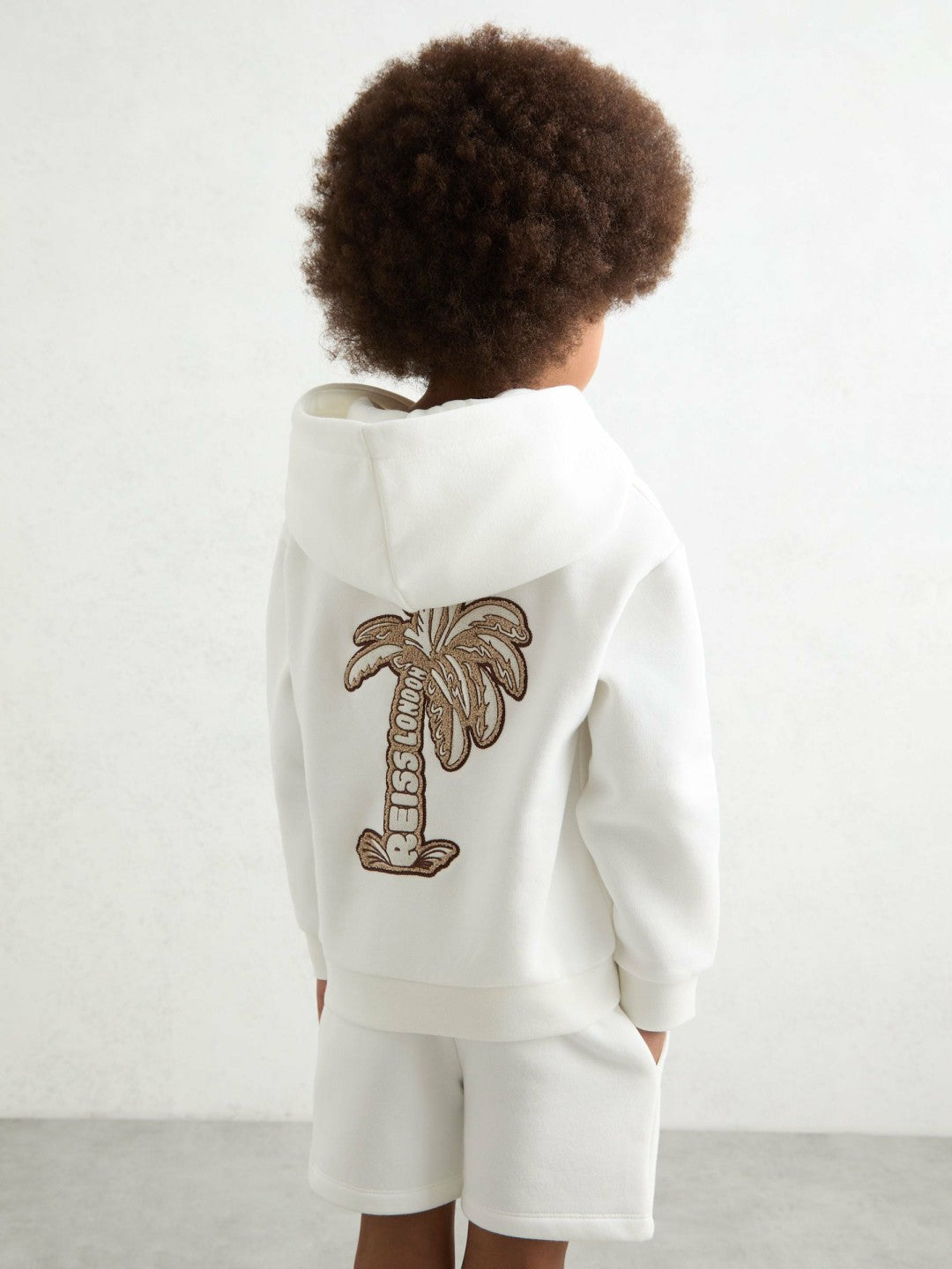 13-14 yrs Cotton-Blend Palm-Embroidered Hoodie in Off White | Reiss Children & Baby Best Seller