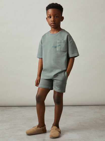 9-13 yrs Cotton Palm-Embroidery Oversize T-Shirt in Washed Sage | Reiss Children & Baby Popular