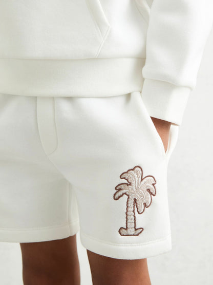 3-9 yrs Cotton Blend Palm Embroidered Shorts in Off White | Reiss Children & Baby Popular