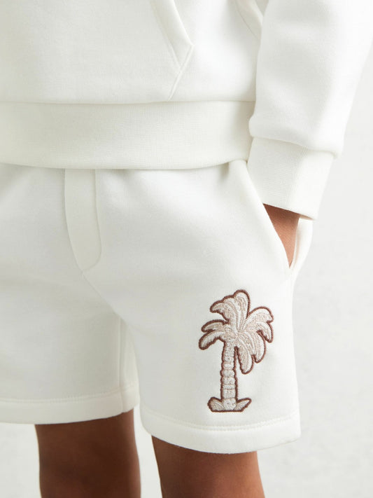 3-9 yrs Cotton Blend Palm Embroidered Shorts in Off White | Reiss Children & Baby Popular