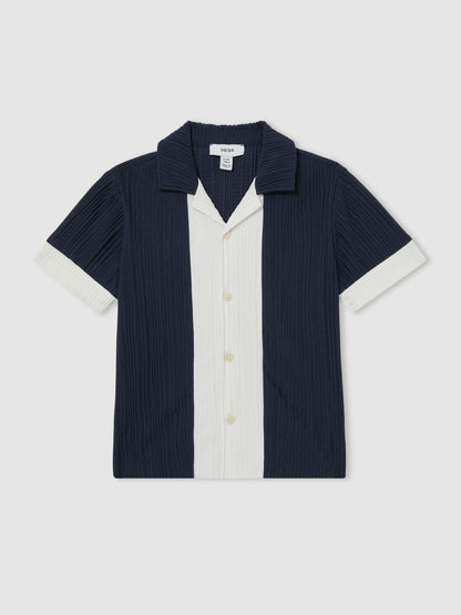 3-9 yrs Plissé Colour-Block Shirt in Navy/White | Reiss Children & Baby Signature