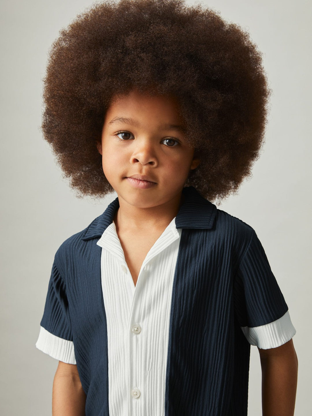 3-9 yrs Plissé Colour-Block Shirt in Navy/White | Reiss Children & Baby Signature