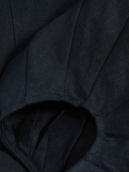 Linen Balloon-Sleeve Top in Navy | Reiss Women Exclusive