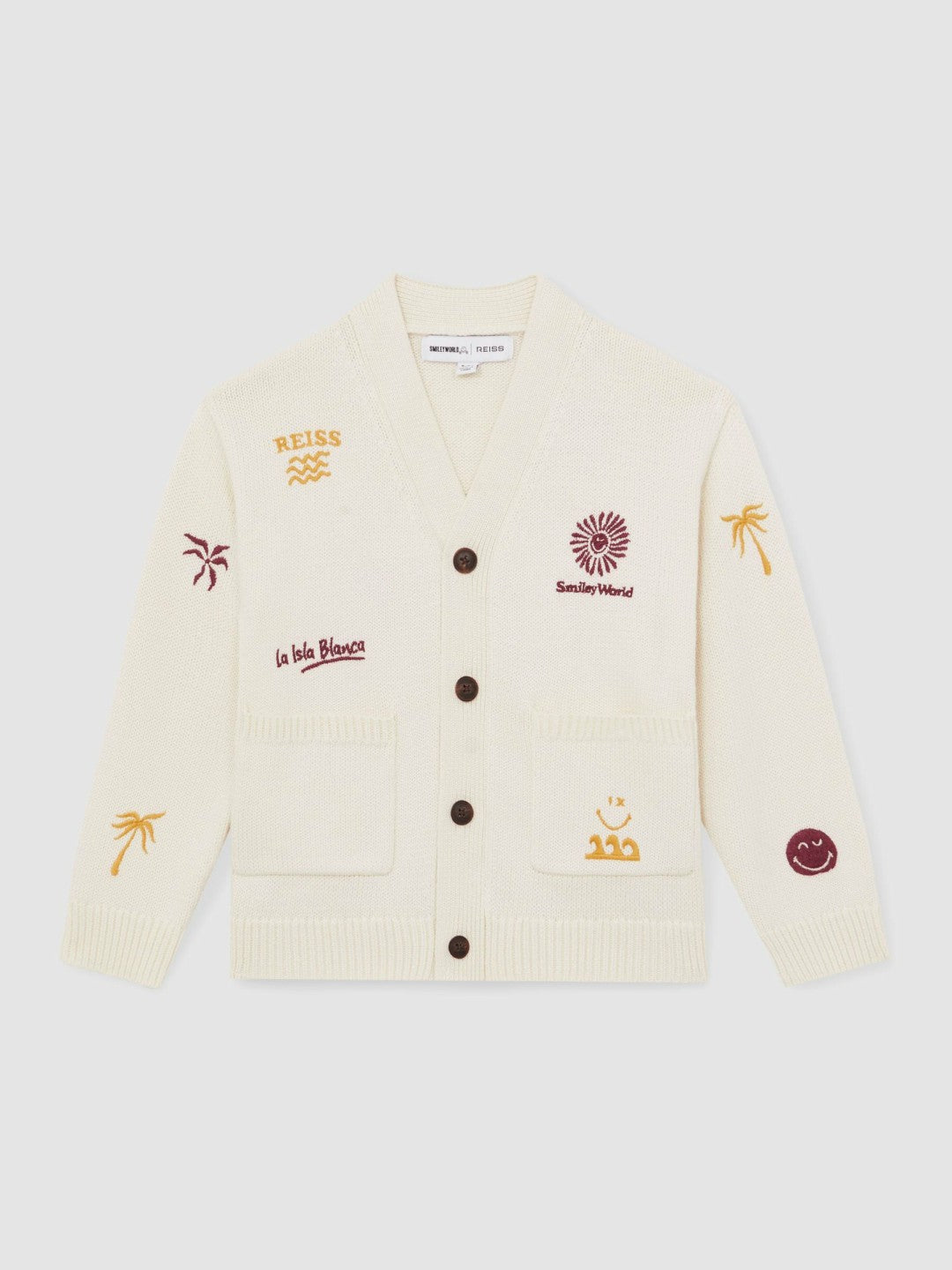 4-9 yrs SmileyWorld Embroidery Cardigan Unisex Fit in Off White | Reiss Children & Baby Popular