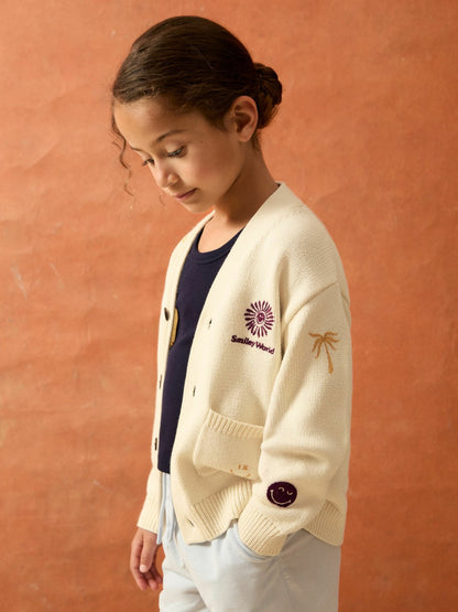 4-9 yrs SmileyWorld Embroidery Cardigan Unisex Fit in Off White | Reiss Children & Baby Popular