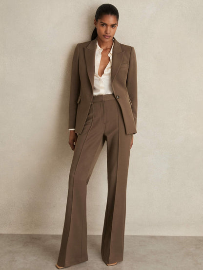 Petite Flared Suit Trousers in Mink Neutral | Reiss Women Signature