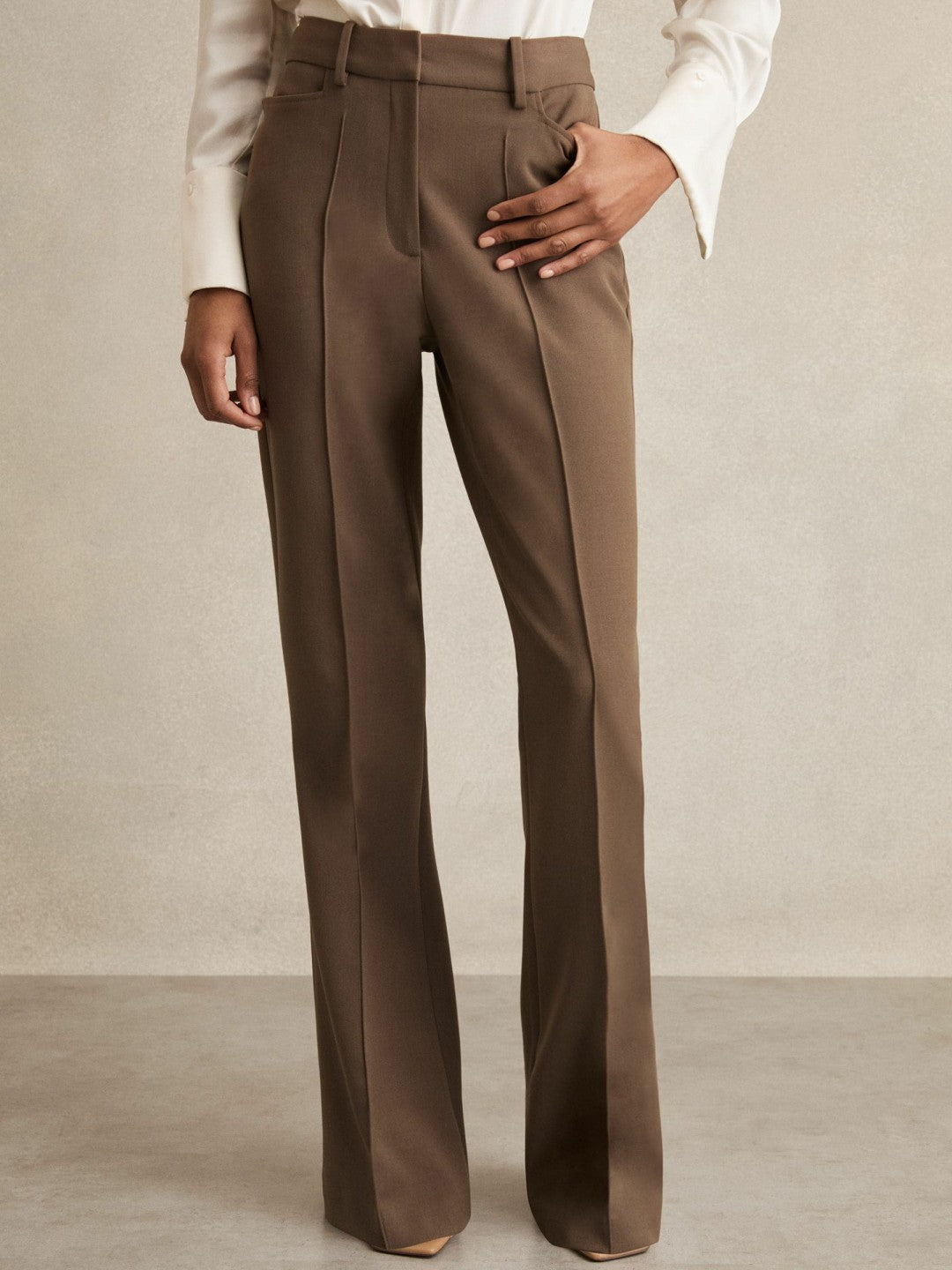 Petite Flared Suit Trousers in Mink Neutral | Reiss Women Signature