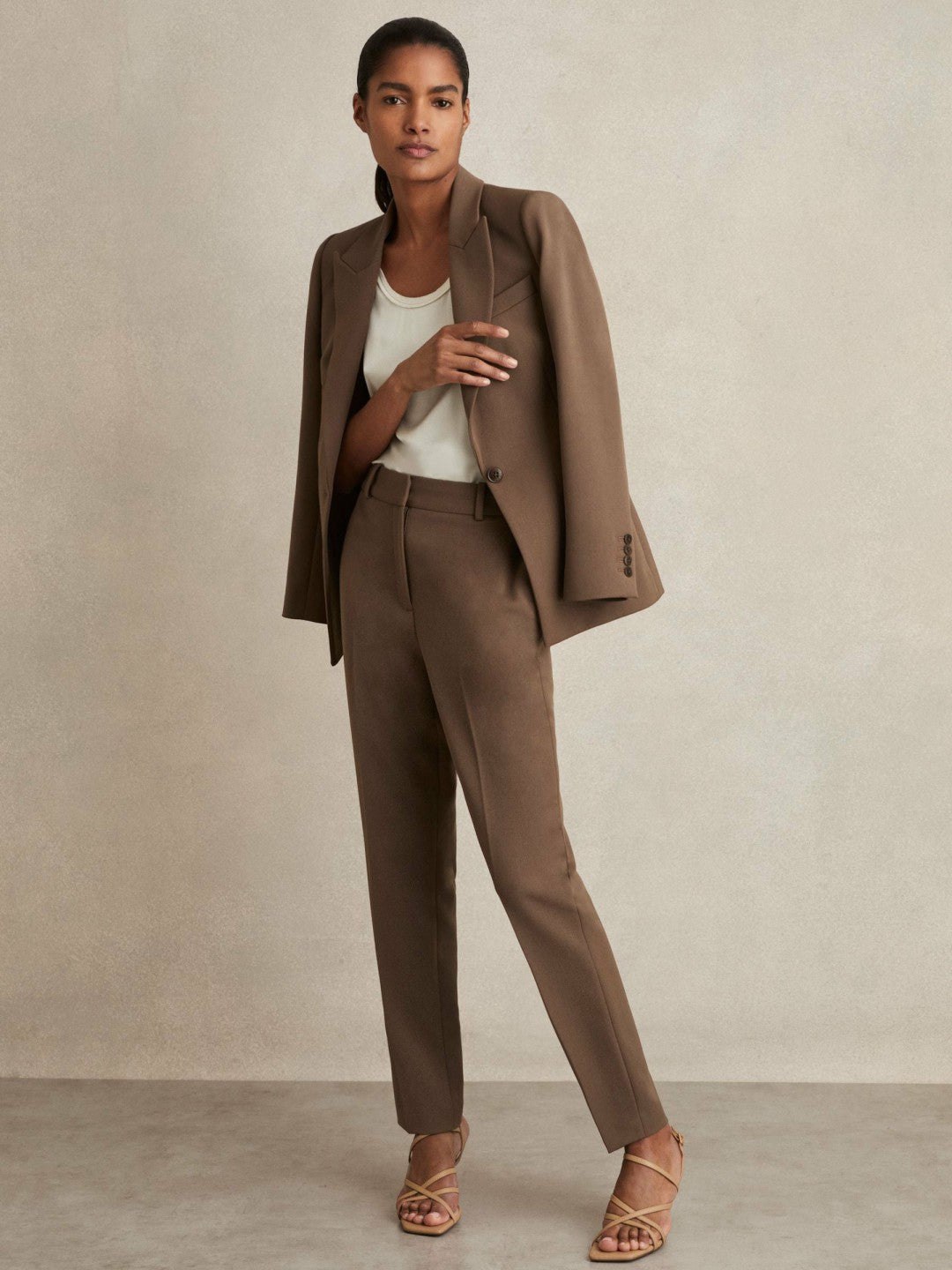 Tailored Single Breasted Suit Blazer in Mink Neutral | Reiss Women Premium