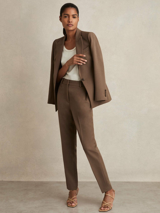 Tailored Single Breasted Suit Blazer in Mink Neutral | Reiss Women Premium