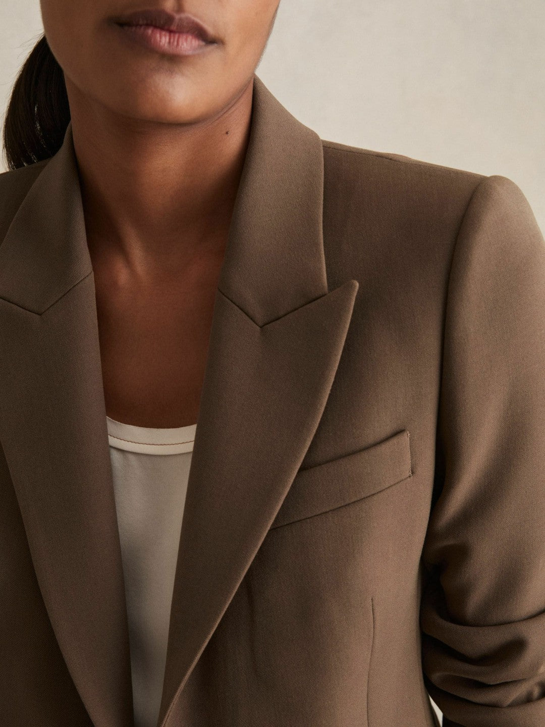 Tailored Single Breasted Suit Blazer in Mink Neutral | Reiss Women Premium