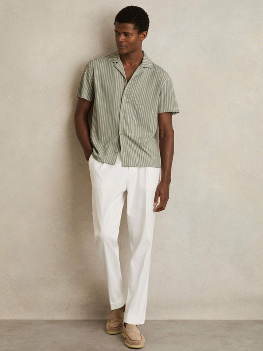 Textured Stripe Cuban Collar Shirt in Sage/White | Reiss Men New