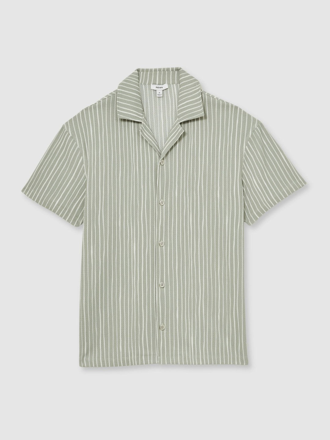 Textured Stripe Cuban Collar Shirt in Sage/White | Reiss Men New