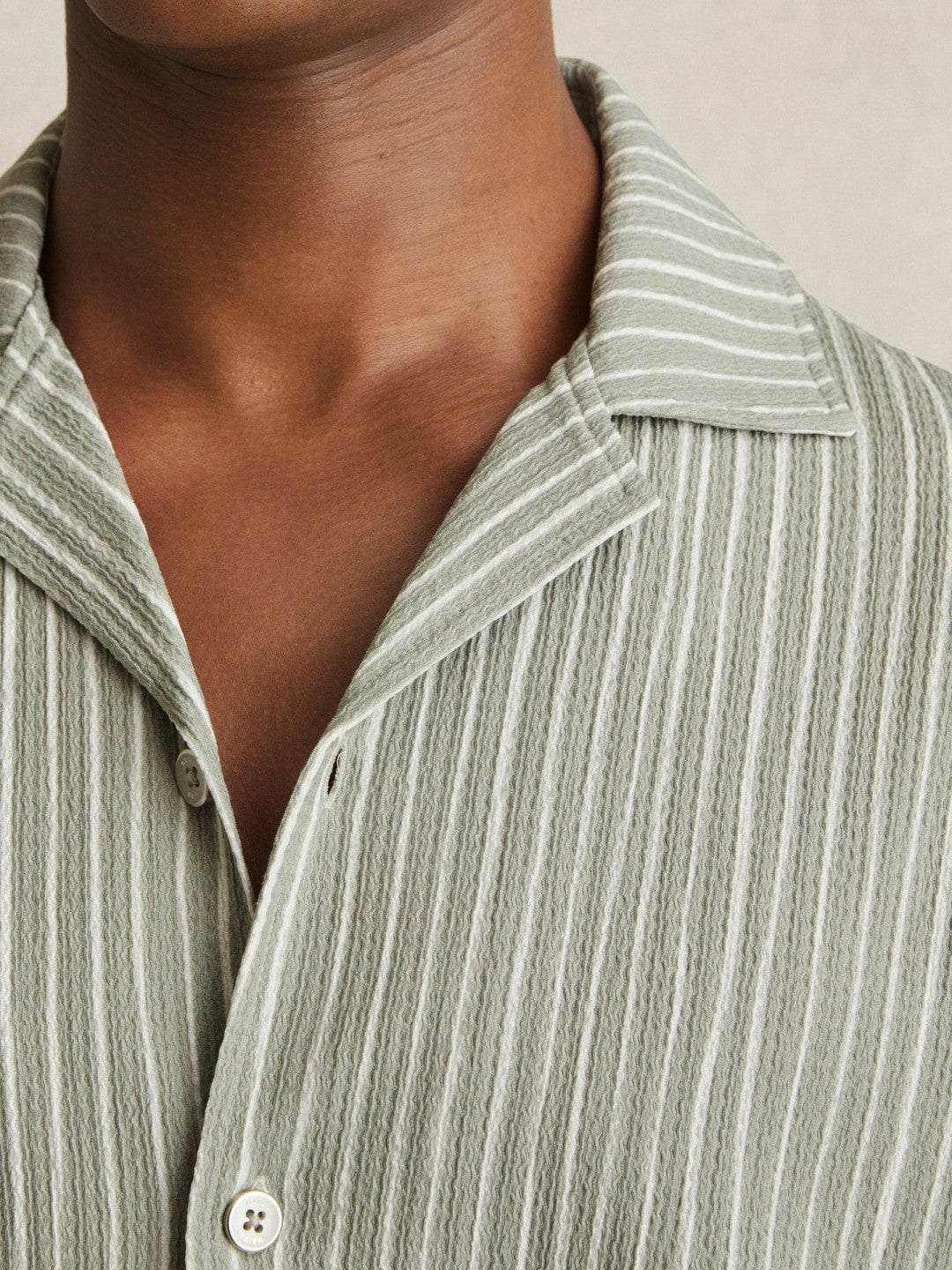Textured Stripe Cuban Collar Shirt in Sage/White | Reiss Men New