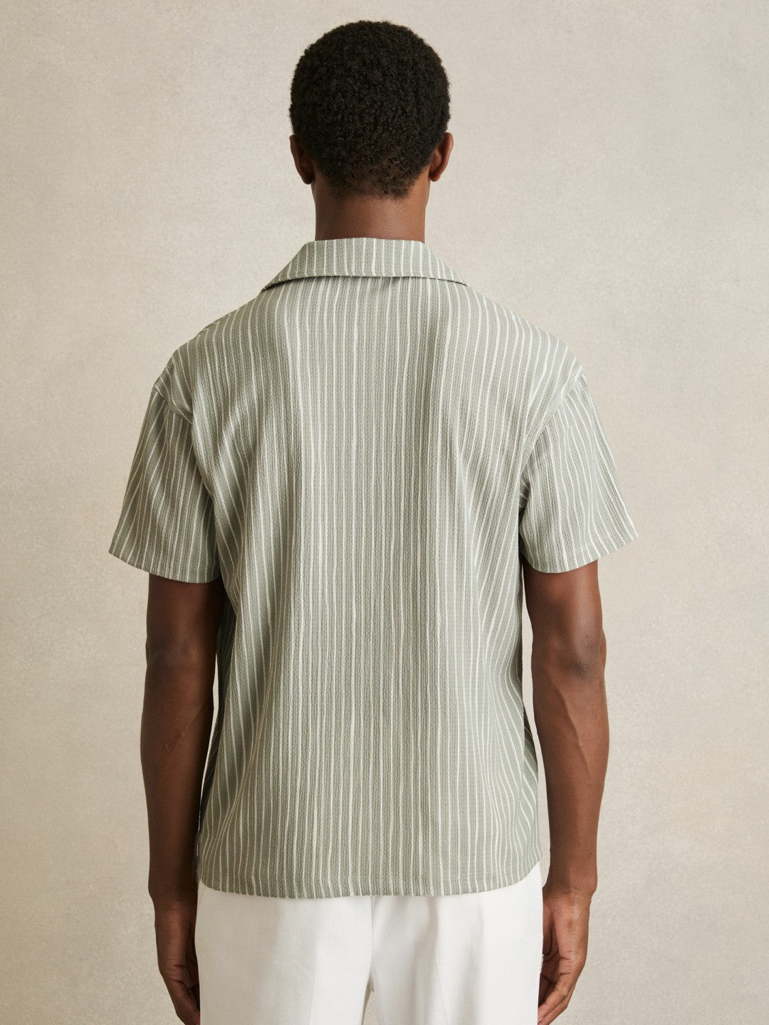 Textured Stripe Cuban Collar Shirt in Sage/White | Reiss Men New
