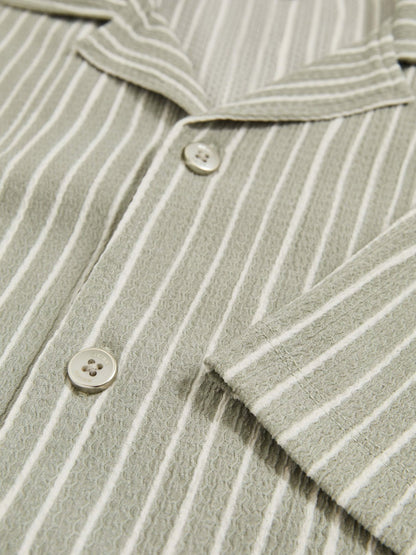 Textured Stripe Cuban Collar Shirt in Sage/White | Reiss Men New