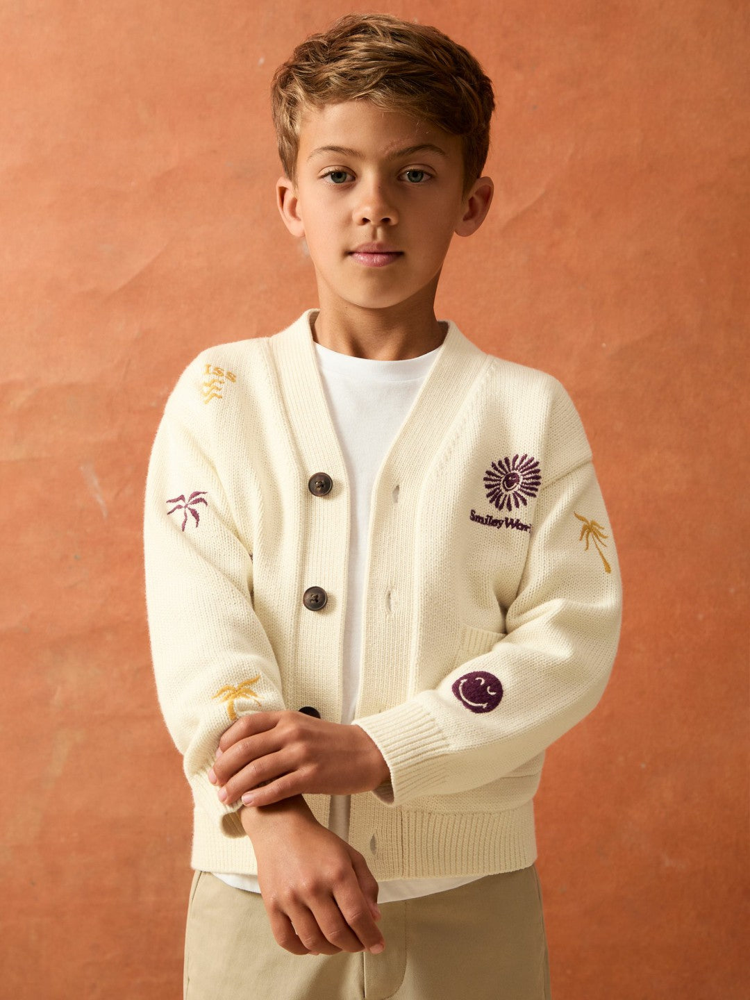 9-13 yrs SmileyWorld Embroidery Cardigan Unisex Fit in Off White | Reiss Children & Baby Recommended