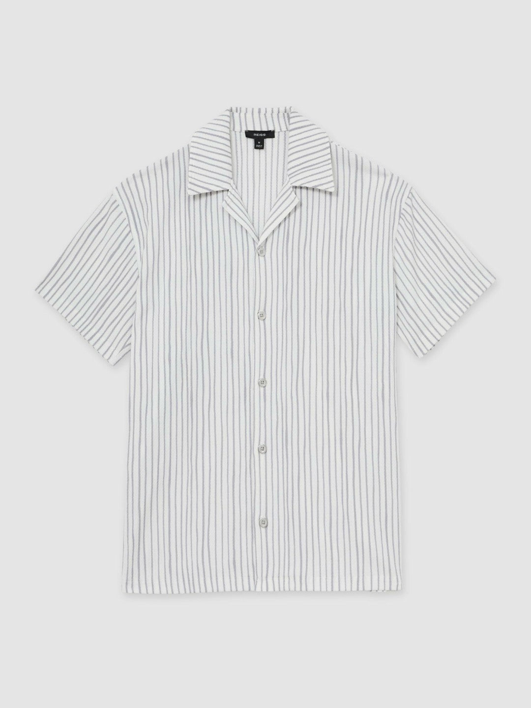Textured Stripe Cuban Collar Shirt in White/Soft Blue | Reiss Men Best Seller