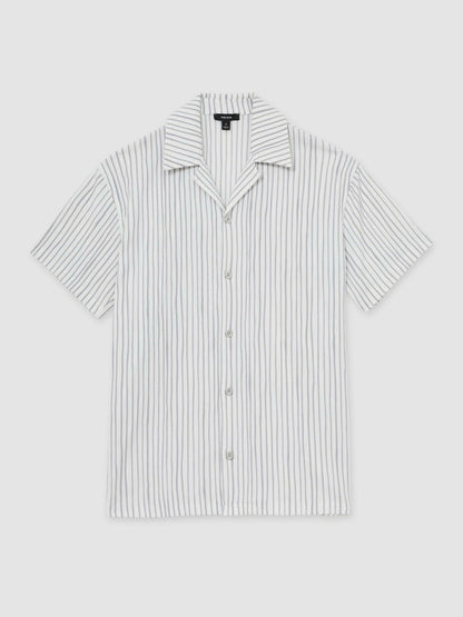 Textured Stripe Cuban Collar Shirt in White/Soft Blue | Reiss Men Best Seller