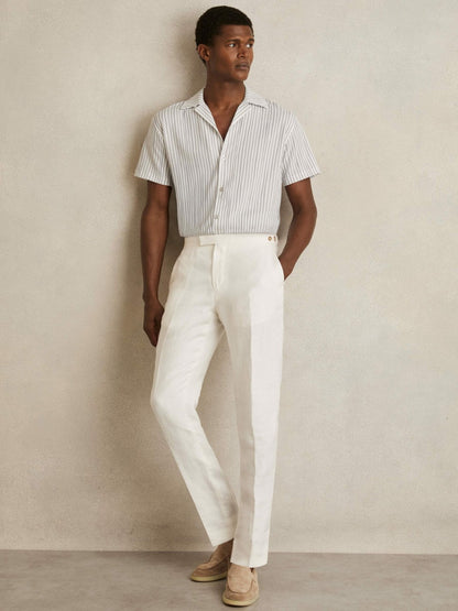 Textured Stripe Cuban Collar Shirt in White/Soft Blue | Reiss Men Best Seller