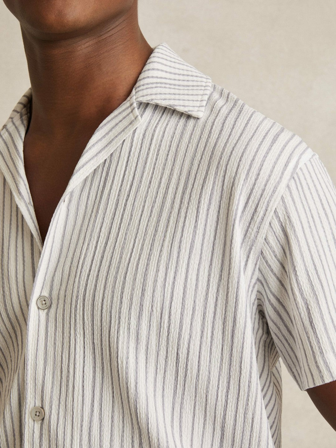 Textured Stripe Cuban Collar Shirt in White/Soft Blue | Reiss Men Best Seller