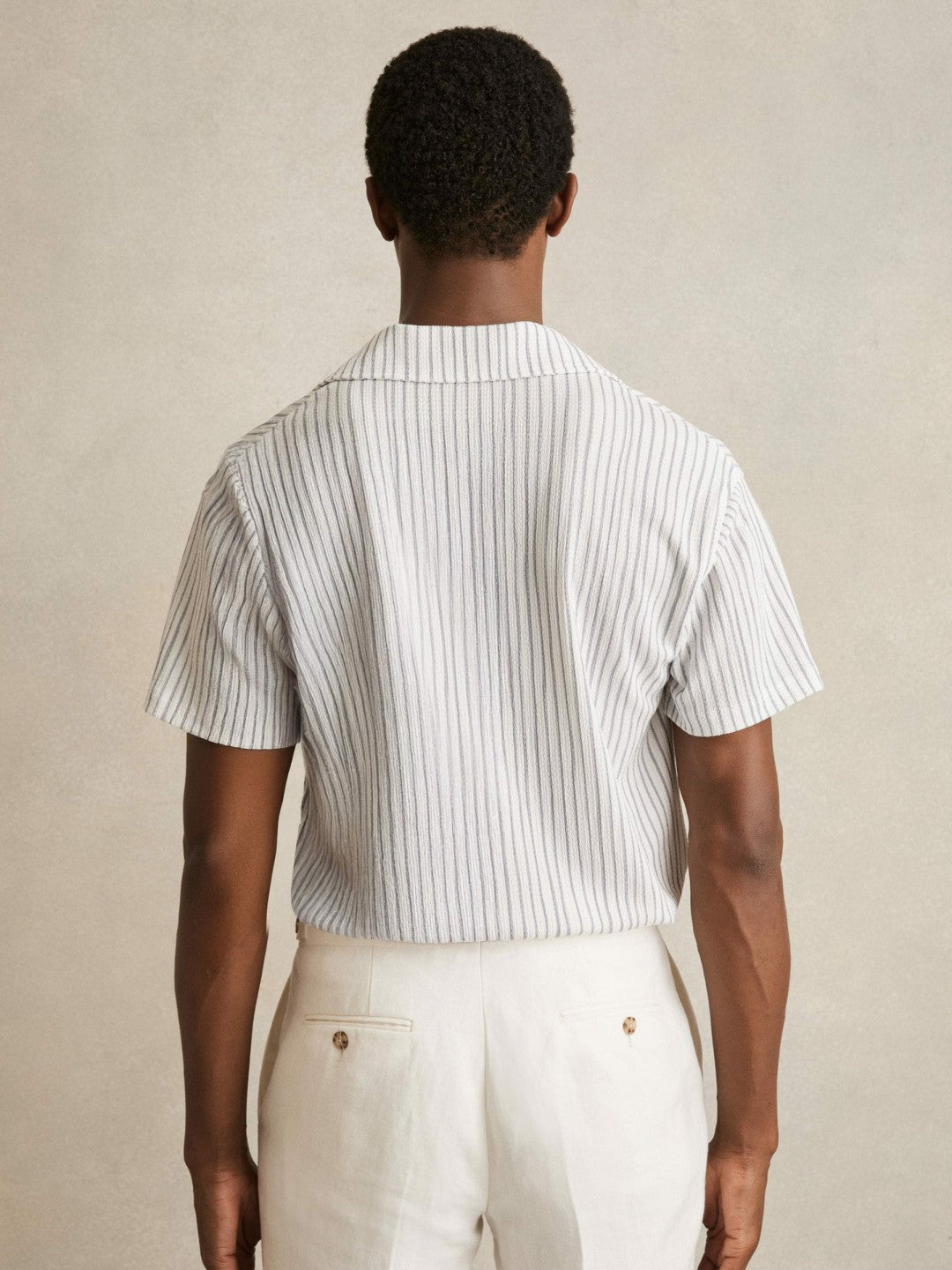 Textured Stripe Cuban Collar Shirt in White/Soft Blue | Reiss Men Best Seller