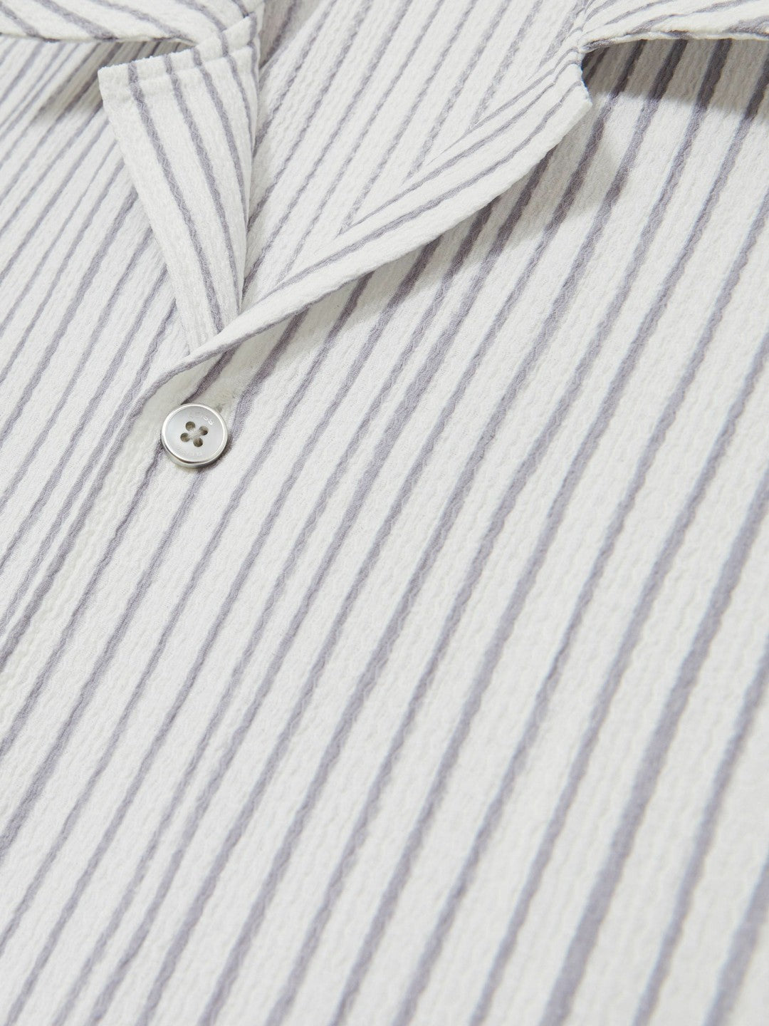 Textured Stripe Cuban Collar Shirt in White/Soft Blue | Reiss Men Best Seller