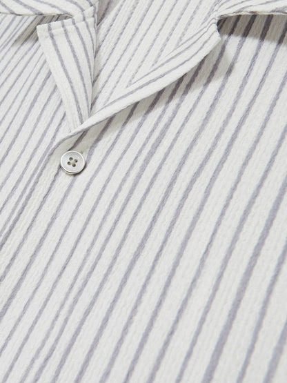Textured Stripe Cuban Collar Shirt in White/Soft Blue | Reiss Men Best Seller