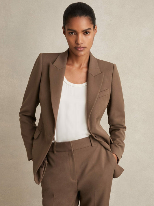 Petite Tailored Single Breasted Suit Blazer in Mink Neutral | Reiss Women Recommended