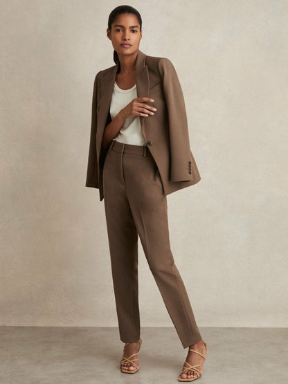 Petite Tailored Single Breasted Suit Blazer in Mink Neutral | Reiss Women Recommended