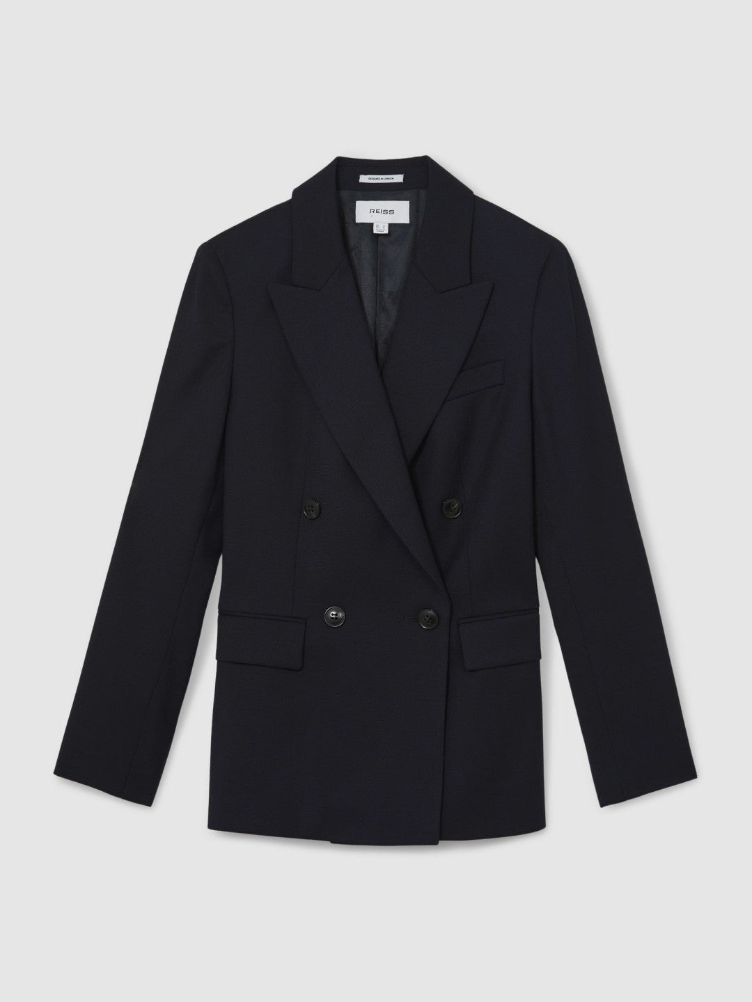 Wool Blend Double Breasted Suit Blazer in Navy | Reiss Women Trending