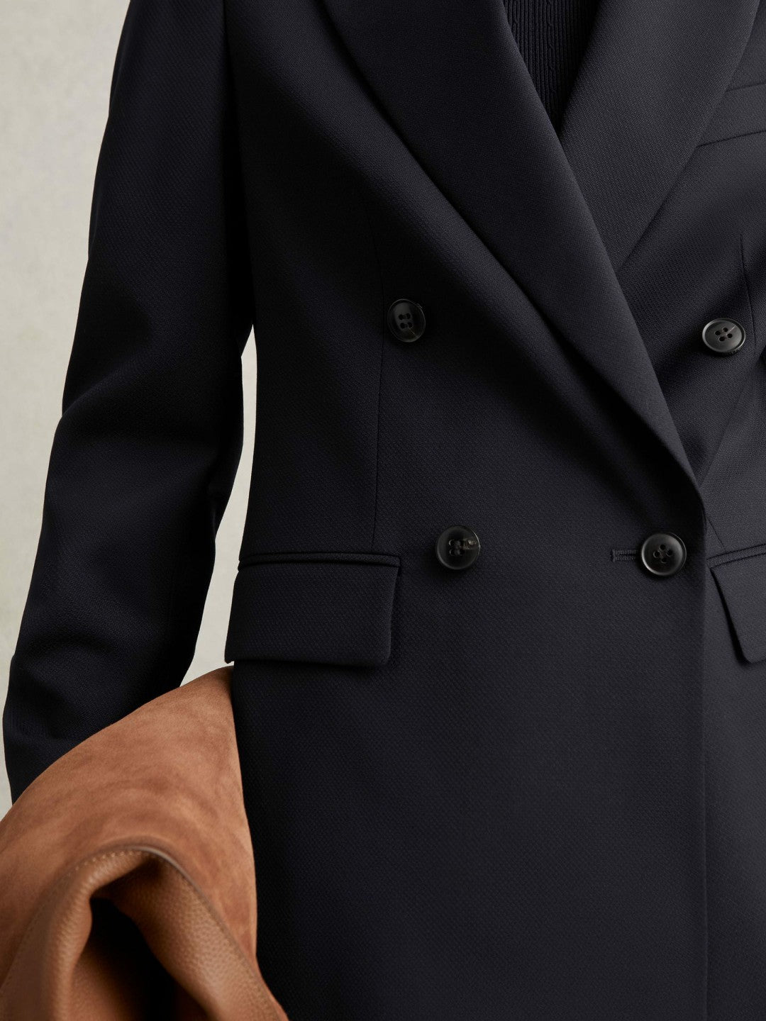 Wool Blend Double Breasted Suit Blazer in Navy | Reiss Women Trending