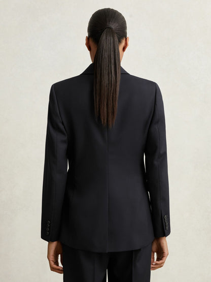 Wool Blend Double Breasted Suit Blazer in Navy | Reiss Women Trending