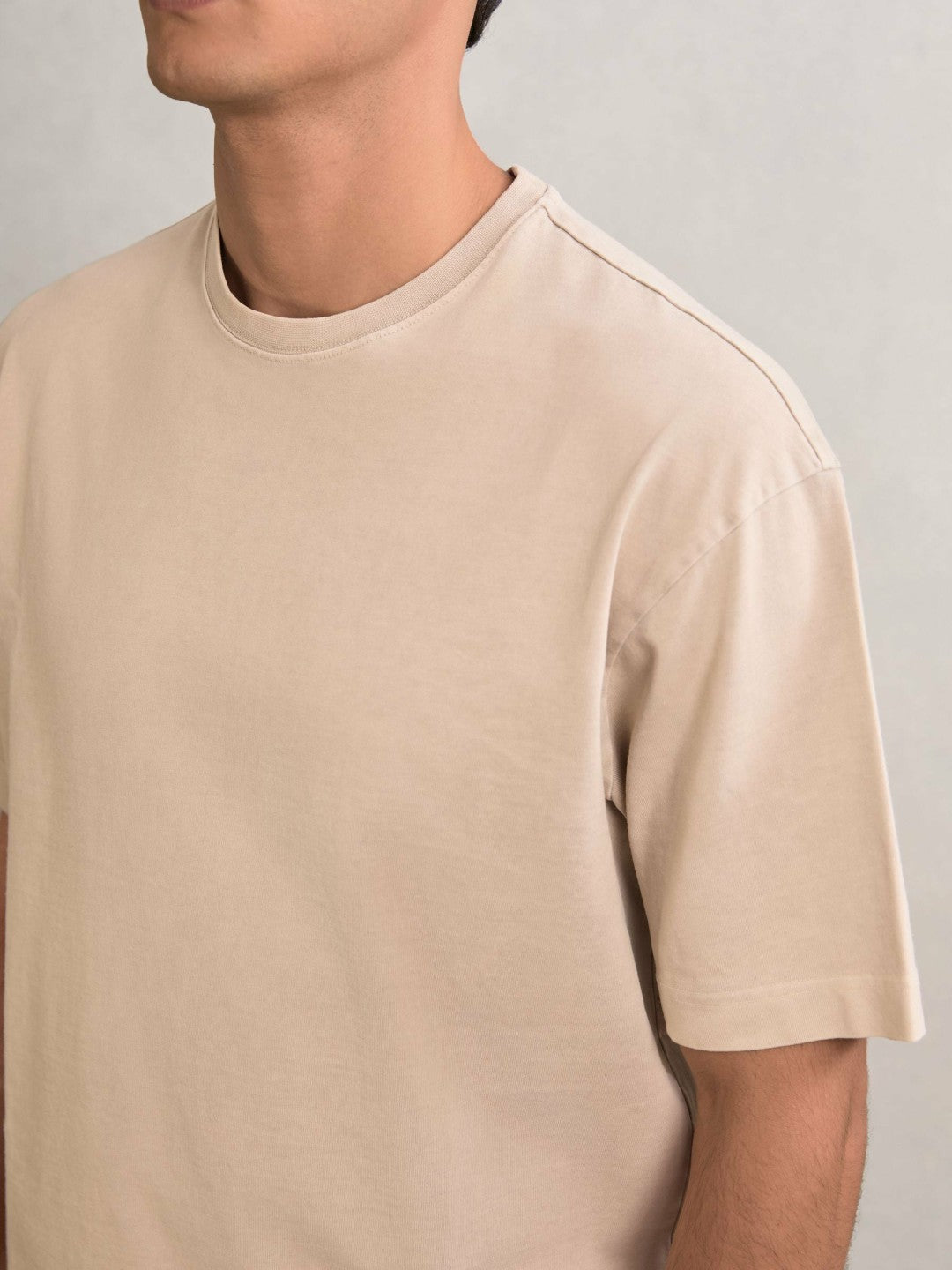 Cotton Garment-Dyed Oversize T-Shirt in Oatmeal | Reiss Men New