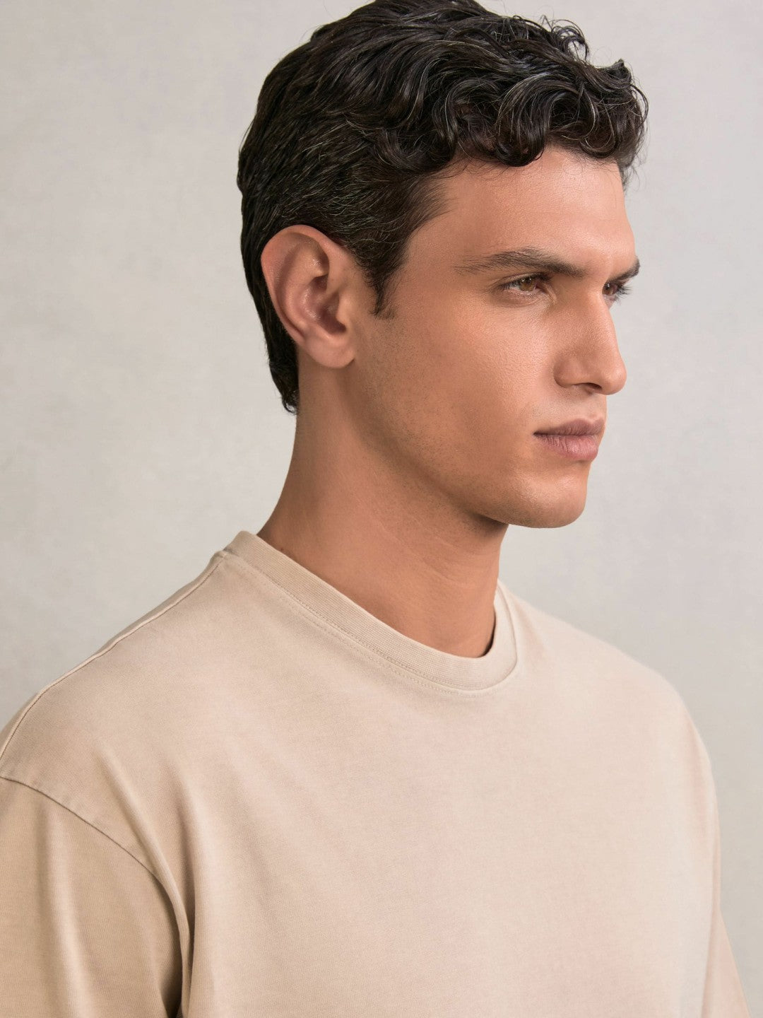 Cotton Garment-Dyed Oversize T-Shirt in Oatmeal | Reiss Men New