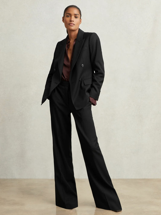 Wool-Blend Wide-Leg Suit Trousers in Black | Reiss Women Premium