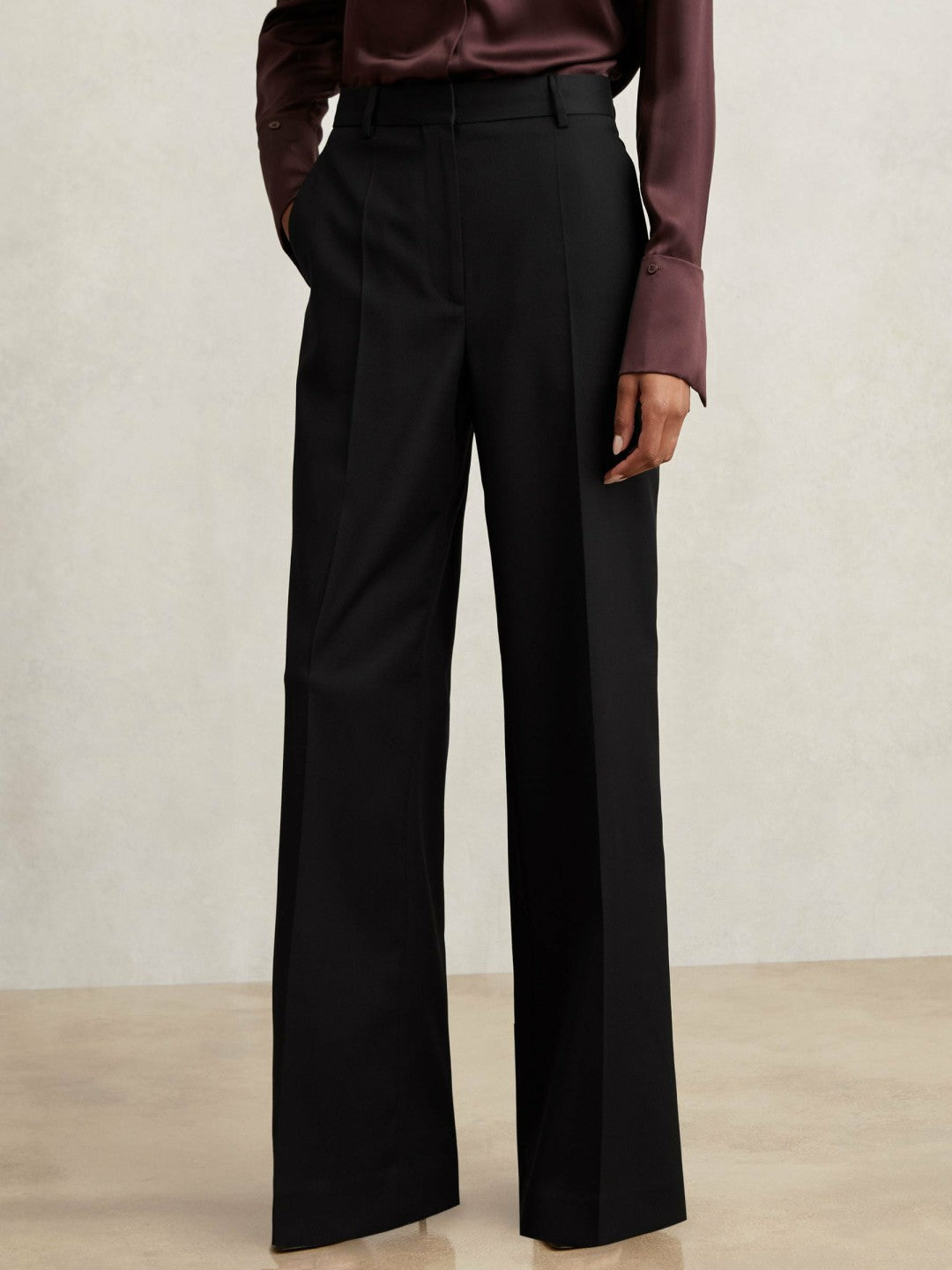 Wool-Blend Wide-Leg Suit Trousers in Black | Reiss Women Premium