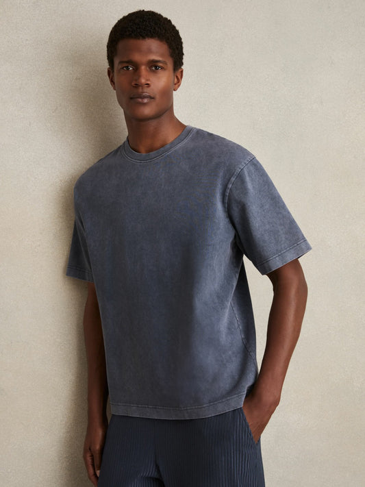 Cotton Garment-Dyed Oversize T-Shirt in Indigo Blue | Reiss Men New